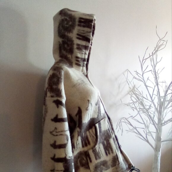 VTG Women's Icelandic Jacket  With Hood   Llama's And Sun Pattern Sz M/L - Picture 7 of 12